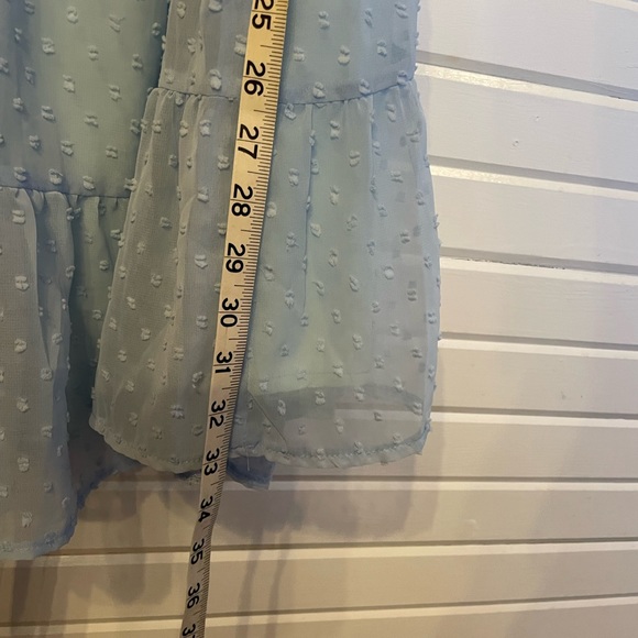 Women Dress Bell Short Sleeve Crew Neck Swiss Dot Chiffon A Line Belt Blue Med - Picture 6 of 7